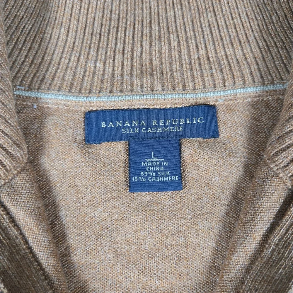 Banana Republic Mens Brown Silk Cashmere Quarter Zip Pullover Sweater Large